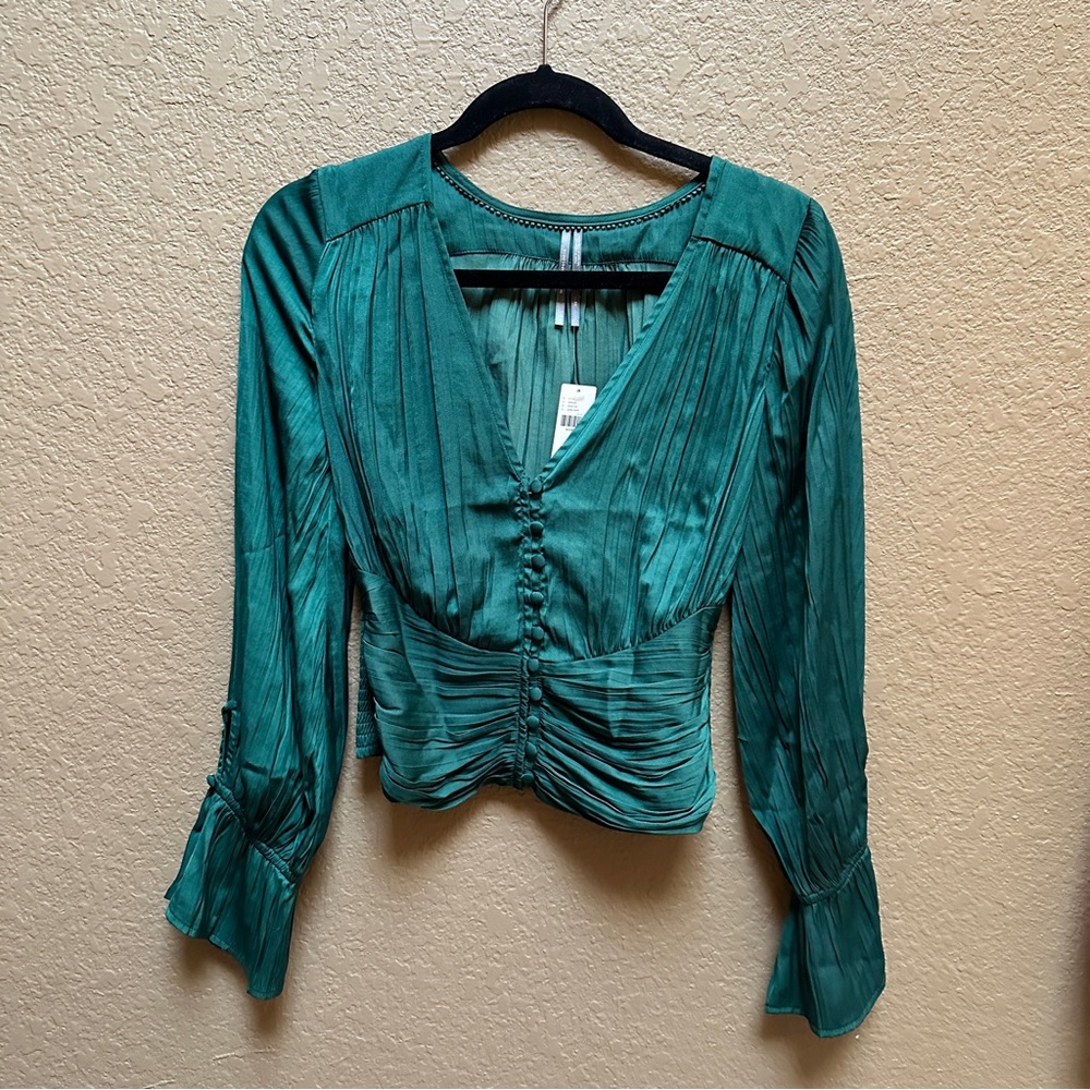 Anthropologie Teal Blouse with Button Detail